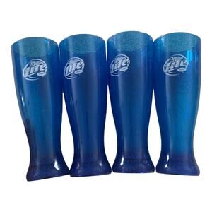 Miller lite set of four bar glasses blue bubbles mugs beer